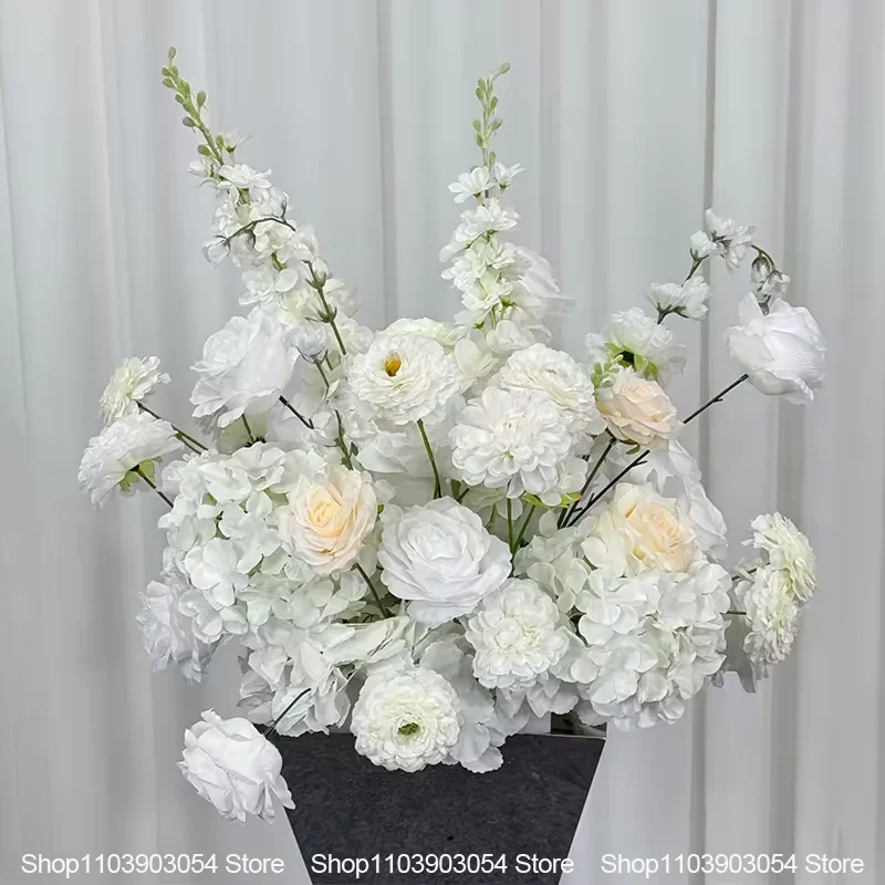 Weißes Kunstblumen-Arrangement für Hochzeitseingang, Simulierte Rosen-Dekoration für Party-Zeremonie, Bühnen-Hintergrund-Dekoration – Detail 8