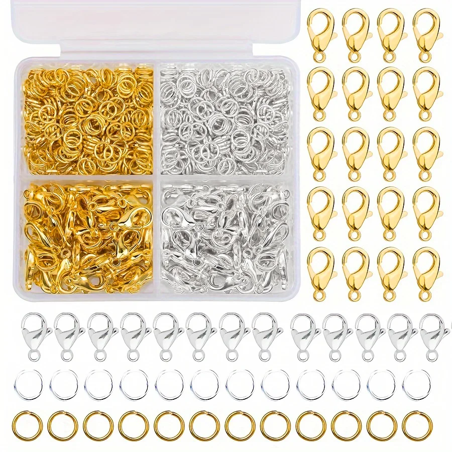 300pcs/box 100pcs Lobster Clasps And 200pcs Open Jump Ring Connector For Jewelry Making, DIY Bangle Necklaces Anklet Accessories