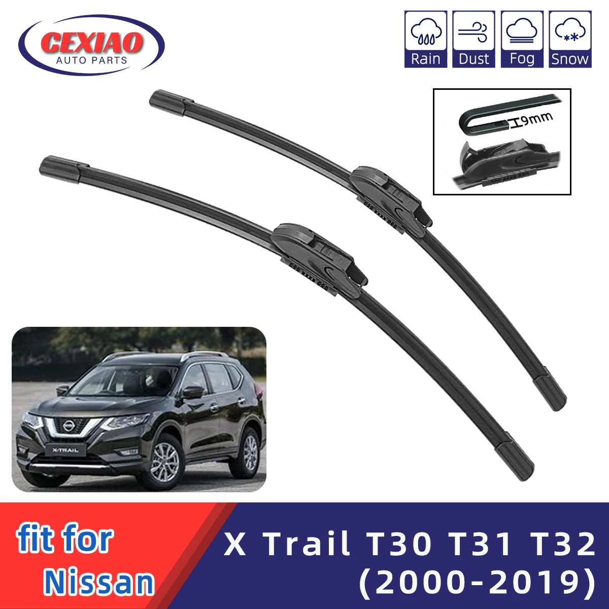 For Nissan X Trail T30 X Trail T31 T32 Front Windshield Wiper General Motors Multifunctional Double Rubber Strip Wiper Wholesale