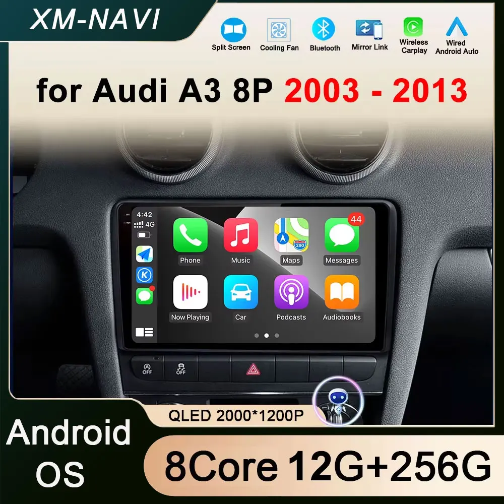 Android 16 Carplay Auto GPS Navigation Multimedia Video Player for Audi A3 8P 2003 - 2013 Car Radio Head Unit DSP Stereo 4G 2din