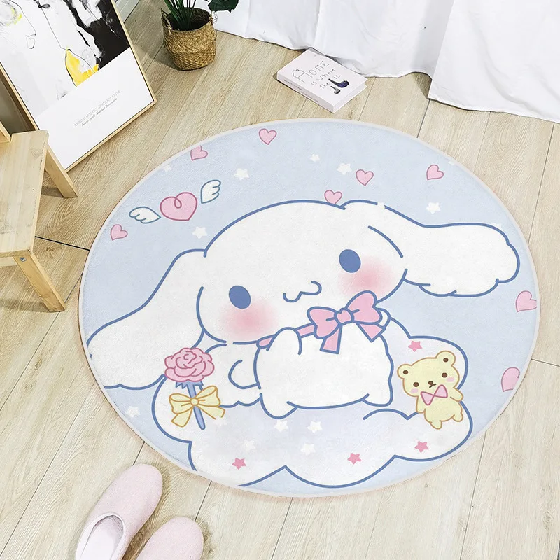 Sanrio-alfombra redonda Cinnamoroll para dormitorio, felpudo antideslizante para el suelo, decoración de la habitación de los niños, 60-160cm