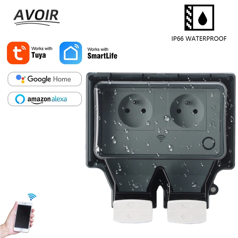 

Avoir Tuya Wifi Smart Socket FR French Outdoor IP66 Waterproof Weatherproof Electrical Sockets And Switches With Timer Smartlife