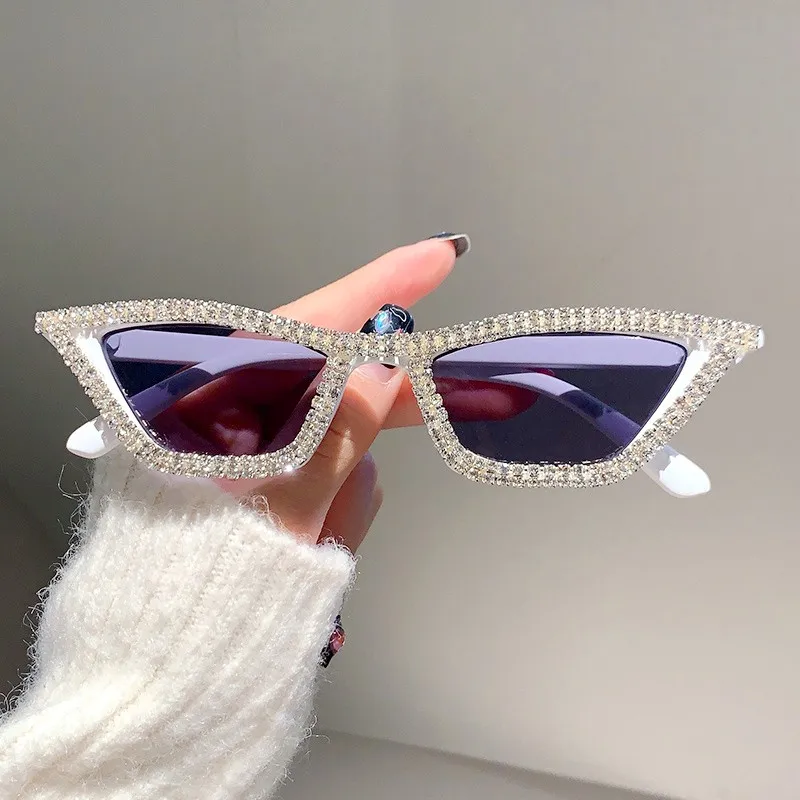 2024 Fashion Personality Small Frame Cat Eye Triangle Set With Diamonds Sunglasses Luxury Brand Designer Sun Glasses For Women