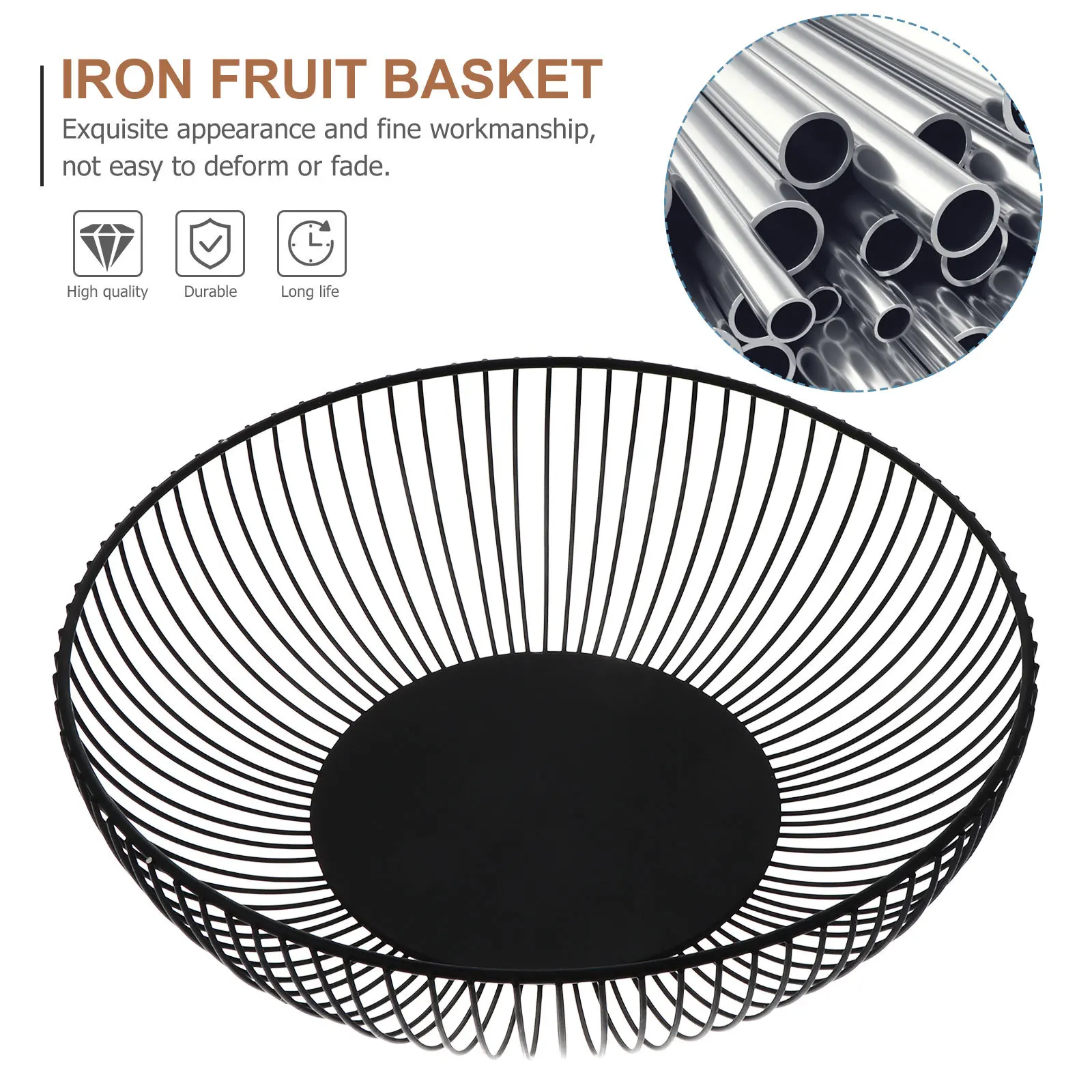 

11 Inch Round Wire Bowl For Kitchen Fruit Basket Bowl Storage Decorative Basket Home Fruit Holder Snack Candy Organizer Iron