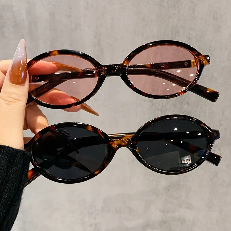 2 Stück Damen Oval Retro Brille Y2K Leopard Kleiner Rahmen Brille Neue Mode Einfache Vintage Weibliche Mädchen Brillen – Detail 1