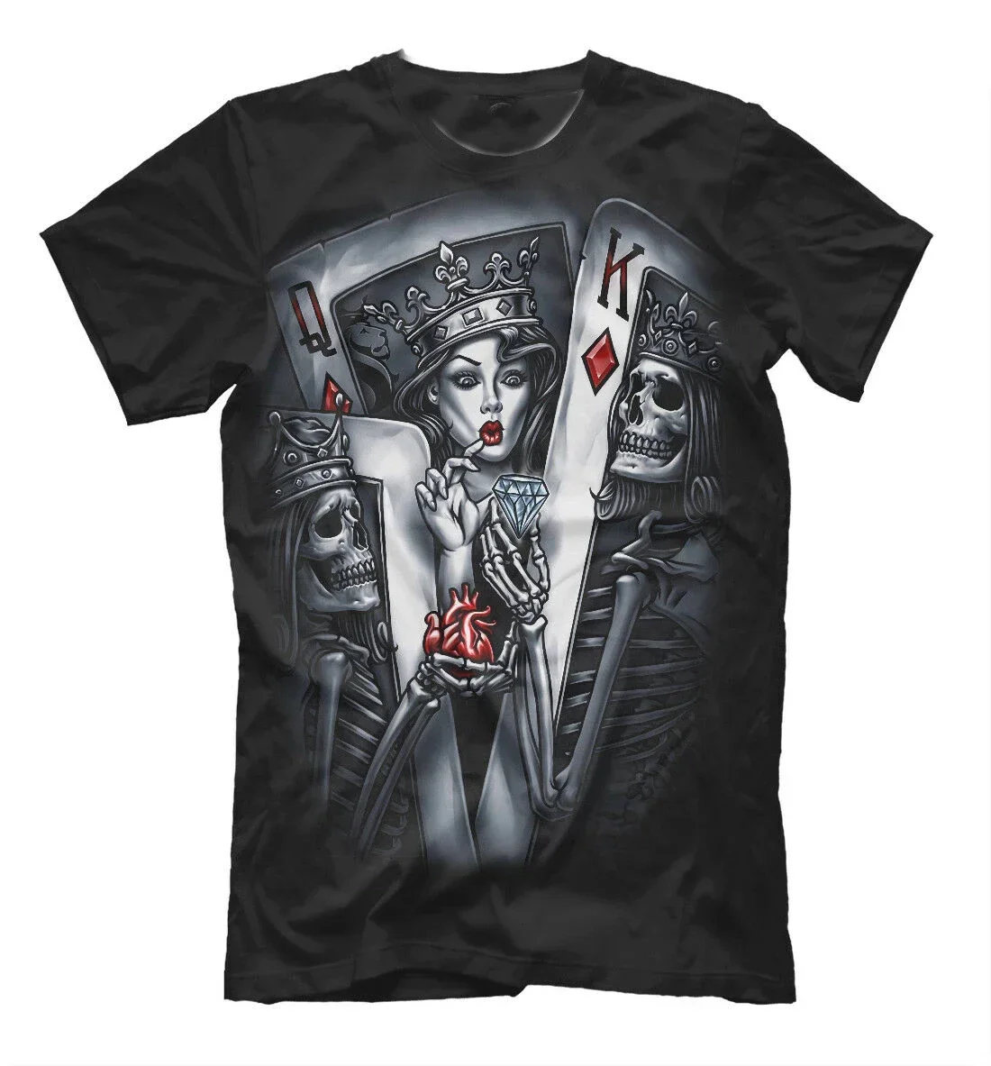 

Skull King Lady of Diamonds Забавные игральные карты Хипстерская футболка из 100% хлопка с круглым вырезом и коротким рукавом Повседневная мужская футболка Размер S-3XL
