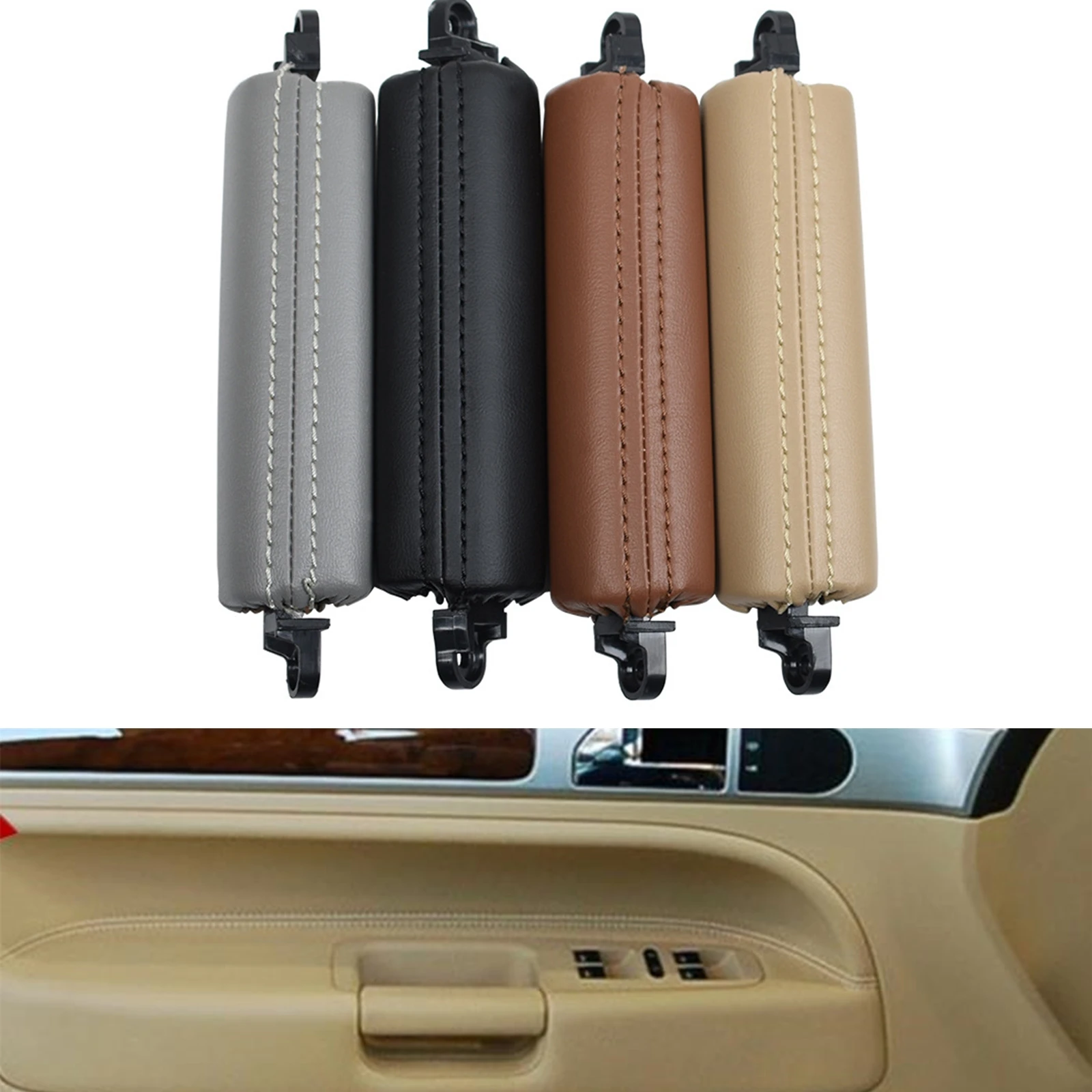 

For Volkswagen VW Touareg 2003-2010 Leather Left Driver Side Car Interior Door Pull Handle Cover Gray/Beige/Black