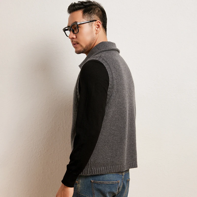 2025 Autumn Winter New 100% Pure Cashmere Men's Vest Comfortable Versatile Half-Zip Collar Cashmere Sleeveless Sweater
