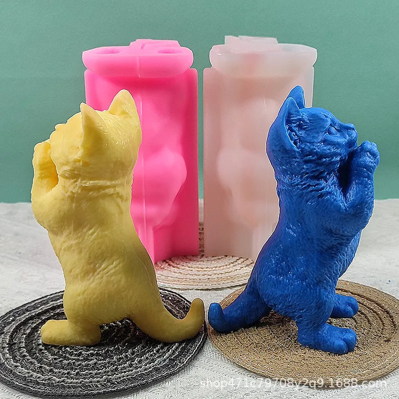 14cm Size Standing Cat Candle Silicone Mold 3D Animal Cat Scented Candle Gypsum Resin Casting Mould Chocolate Baking Tool Decor