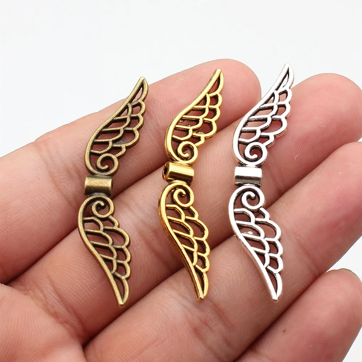 WYSIWYG 10pcs 52x12mm Angel Wings Spacer Beads Wing Small Hole Beads Wings Beads Charms For Jewelry Making
