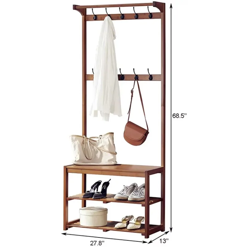 2 in 1 Standing Home Furniture Large Bamboo Storage Shoe Rack and Hanger