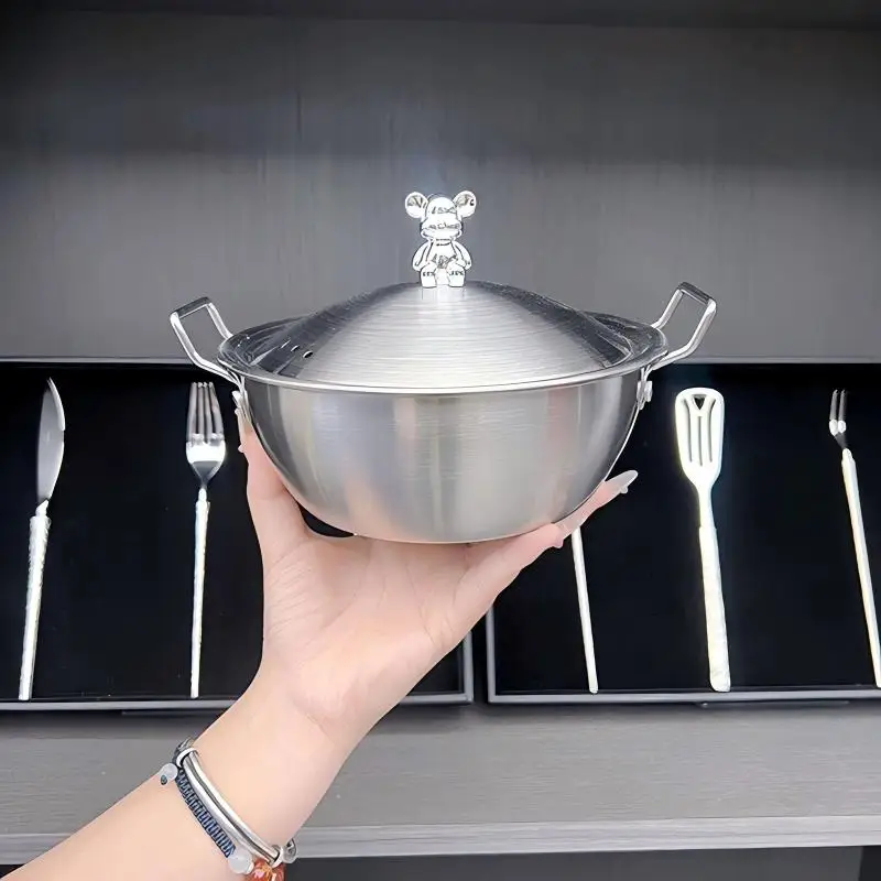 Tazón para ensalada de acero inoxidable 201 con asa de doble orejeta, boca ancha, conveniente para mezclar frutas y verduras, cocinar