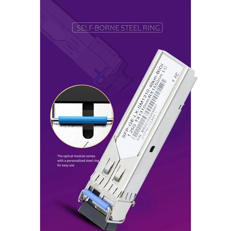 Módulo Gigabit Fiber SFP, Compatível com Vários Tipos de Interruptores, Único Modo, 40km, LC, 1310nm, 1550nm, 1.25G, 1 Par