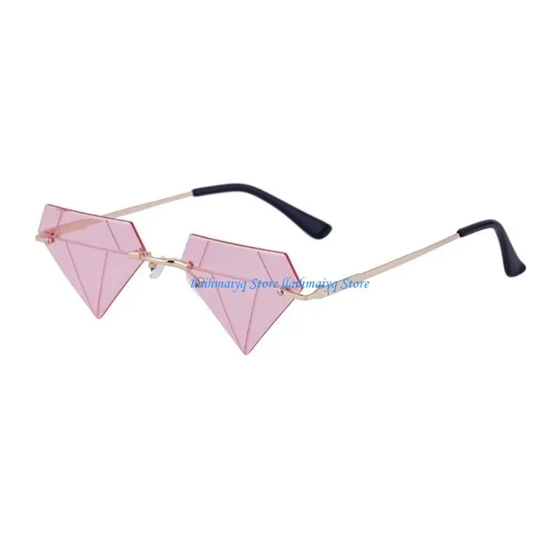 

573B Women Rimless Sunglasses Rave Party Eyewear Triangle Diamond Shaped Sunglasses