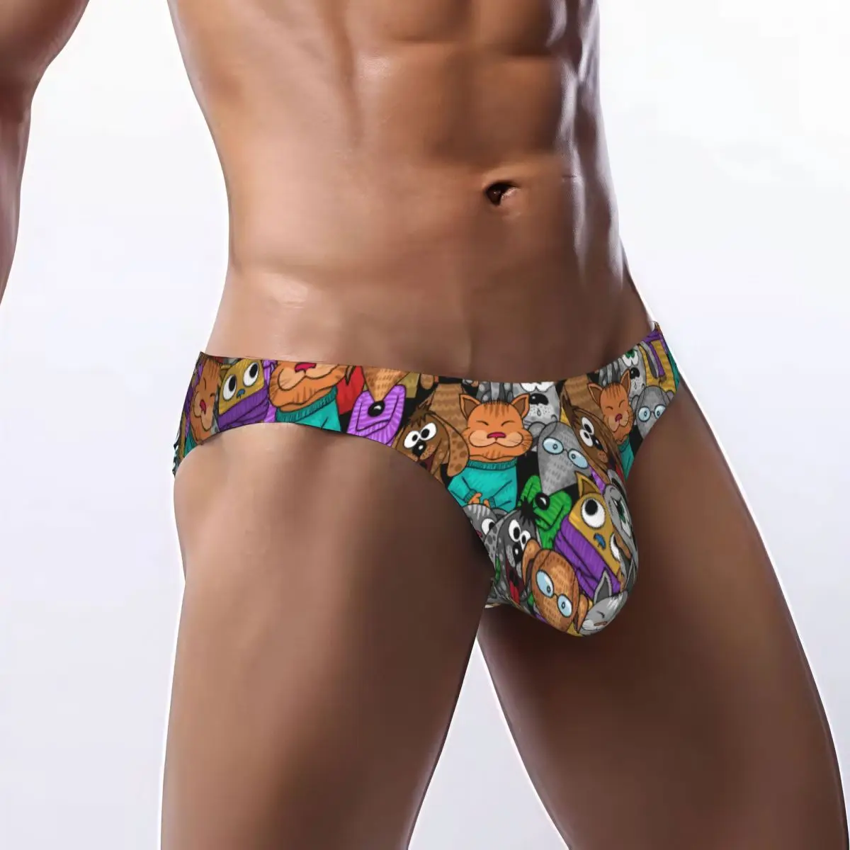 Men's Sexy Briefs Breathable Bikini Comic Cartoon Cats And Dogs Men Underpants Low Cut Man Underwear Panties