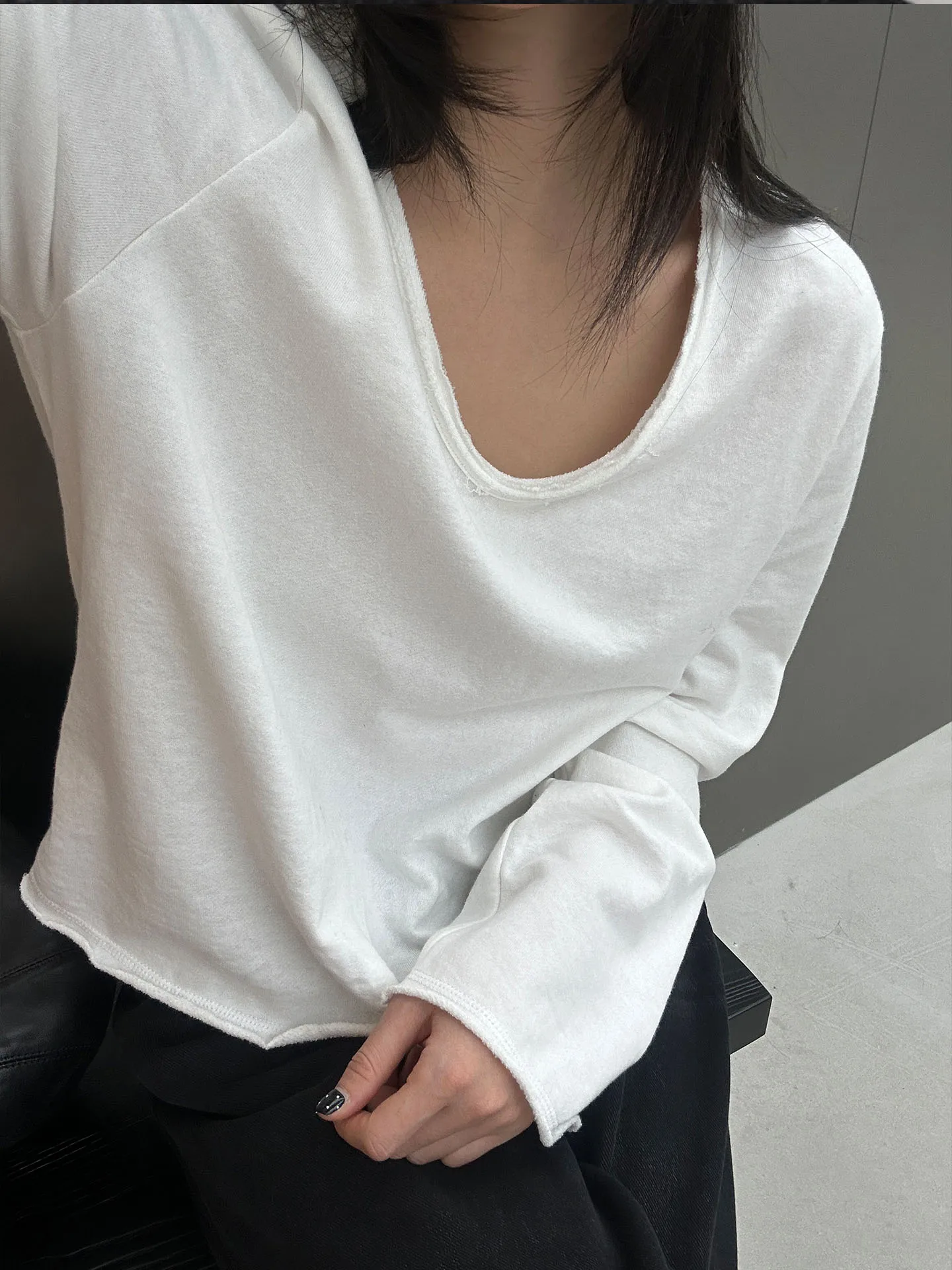 

Bodhl 2025 New Pure Color Skin-friendly Soft Feel Lazy Casual Versatile V-ne Overhead T-irt Women's Cotton Long Sve...