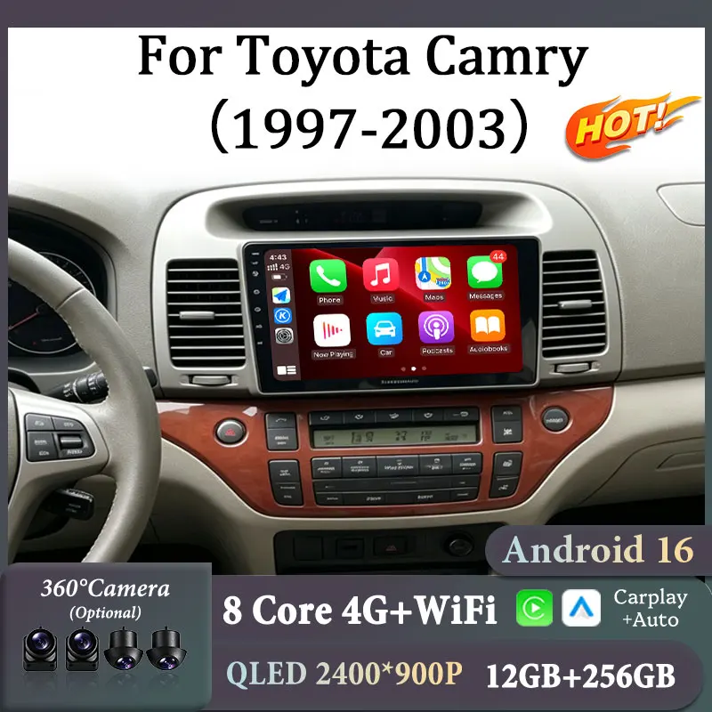 For Toyota Camry 1997-2003 Multimedia Video Player 9 Inch QLED IPS Touch Screen Head Unit Wireless CarPlay Android 16 BlueTooth