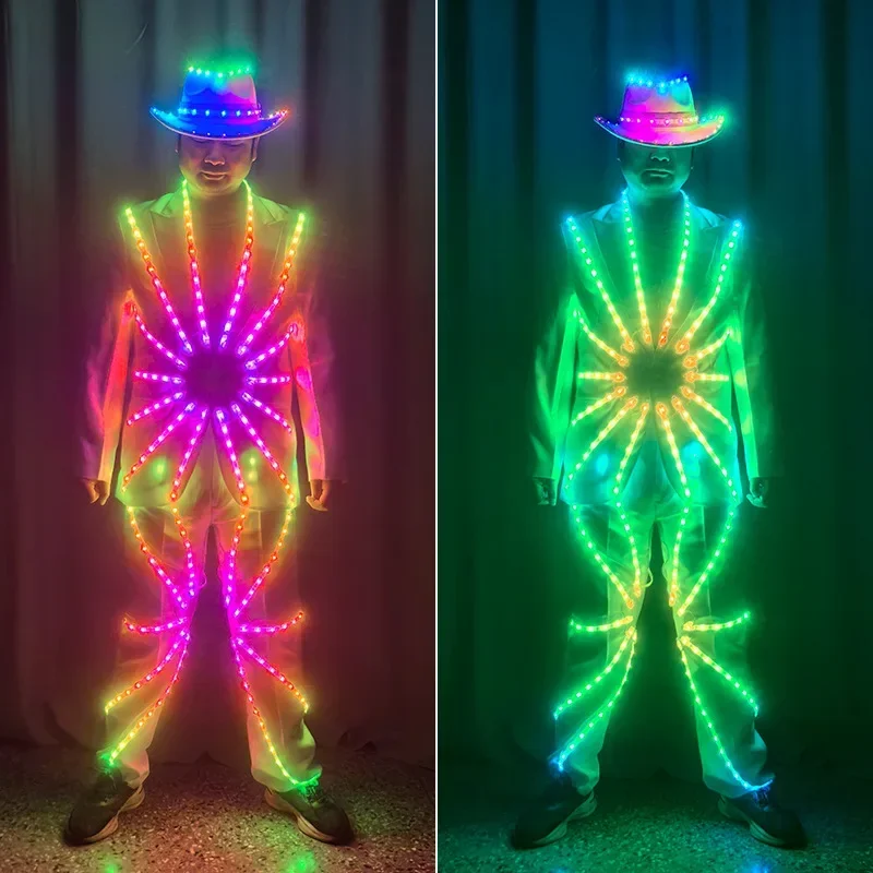 Rainbow Light LED Suit Pants Men Luminous Stage Dance Performance Wear 2024 Halloween Show Nightclub Party Rave Outfit 2024