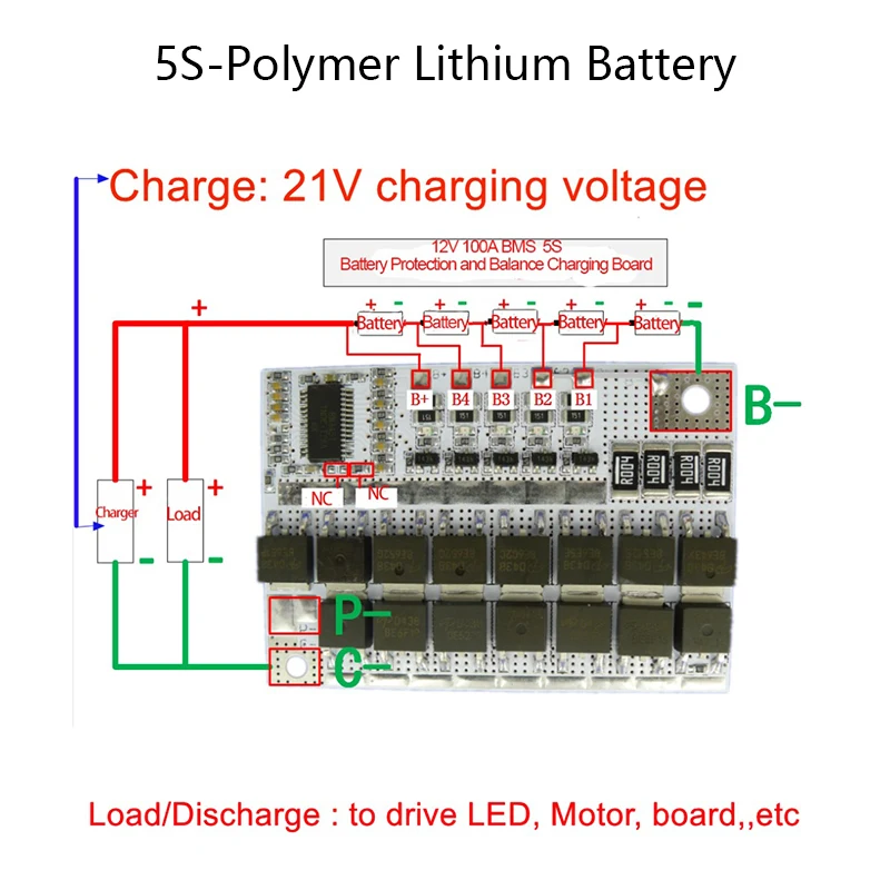 5S BMS 21V 100A 18650 lithium Battery lto equalizer board balancer Charging Li-ion Batteries Pack Protection Circuit Module 3.7V