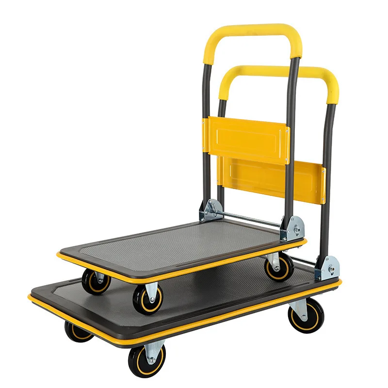 

Folding flatbed truck, silent moving small trailer, pushing goods for handling