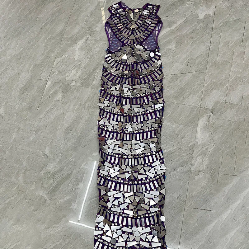 เพชรวันเกิดเสื้อผ้าสีม่วงเอวไนท์คลับบาร์เพชรชุดนักร้องรุ่น Catwalk จัดเลี้ยง Vestidos Para Mujer