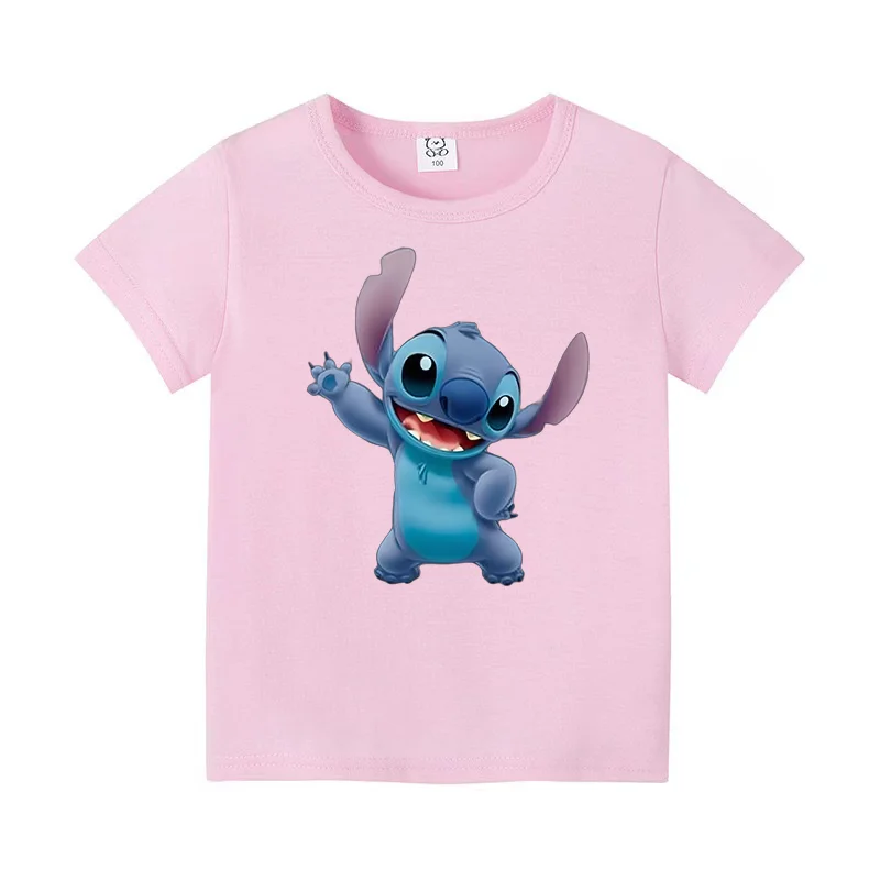 MINISO Funny Clothing Kid Cotton Cartoon Stitch Printed T -Shirt Children Tee Shirts Casual for boys/ girls Fashion Top