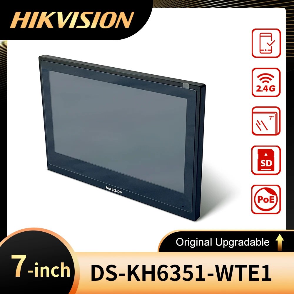 Hikvision DS-KH6351-WTE1 비디오 인터콤 IP 기반 실내 스테이션, 7 인치 IPS 터치 스크린, 표준 POE 와이파이 무선 모니터