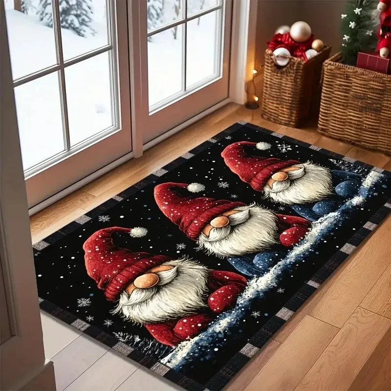 Christmas Gnome Doormat Snowflake Pine Tree Gift Pattern Decorative Floor Mat for Front Door Entryway Indoor Outdoor Home Decor