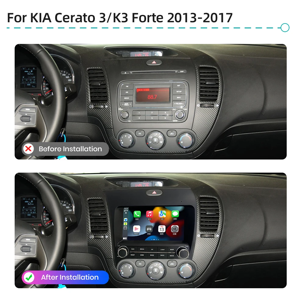 12G 256G Android 13.0 CarPlay 4G WiFi GPS Navigation Bluetooth Car Radio For KIA Cerato K3 Forte 2013-2017 Multimedia  Player