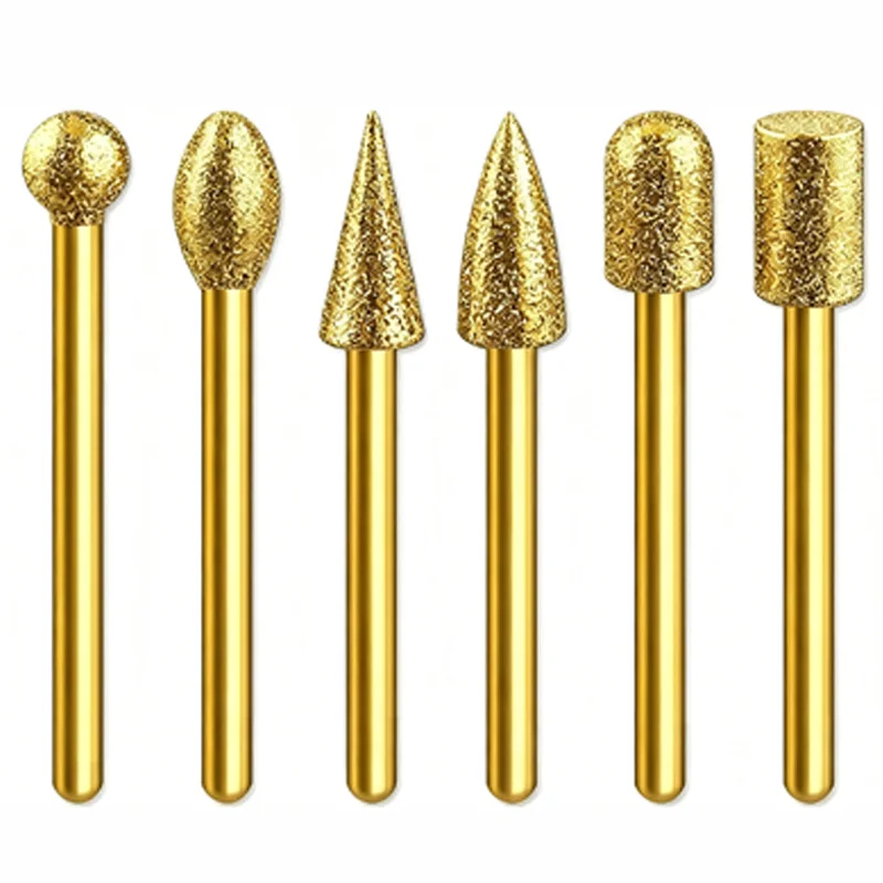 1Pcs 3mm Shank Titanium-coated diamond grinding head 4/5/6/8/10mm Super-hard Metal Jade Polishing Tool Electric Grinding