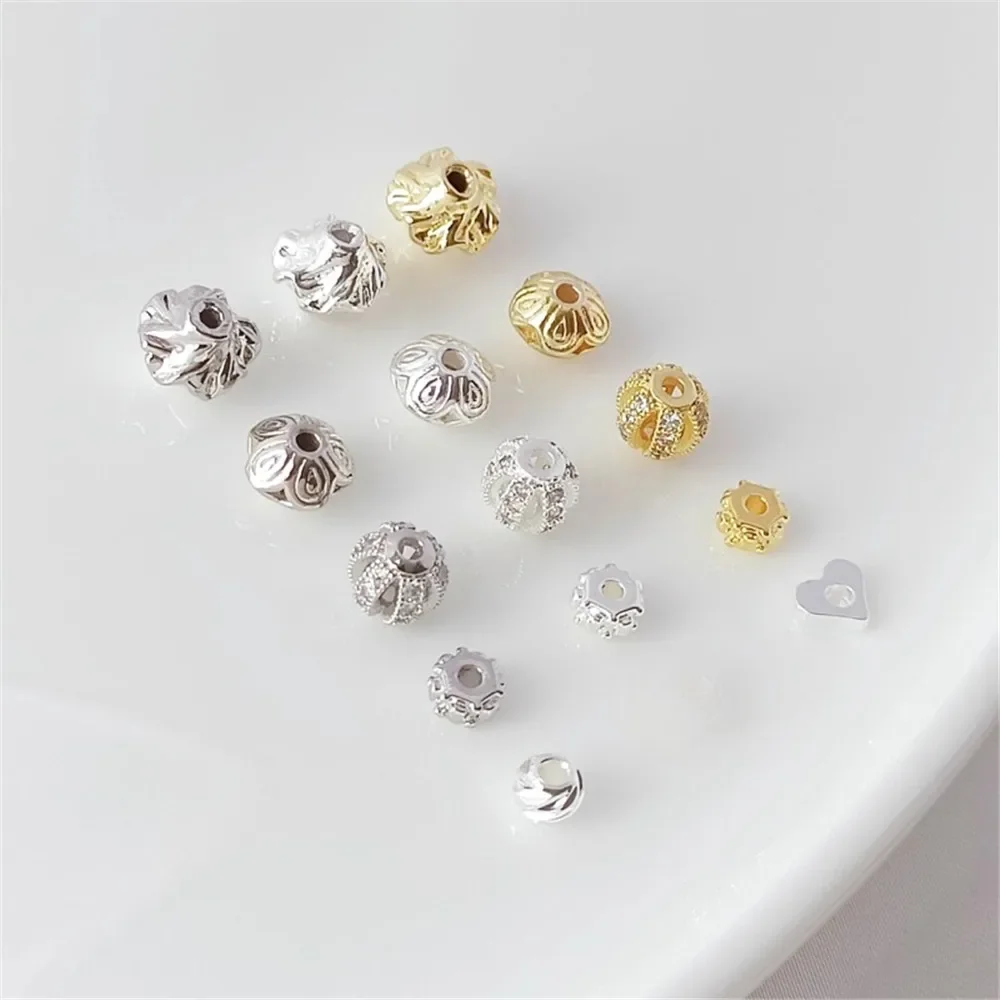 14K Gold-plated Blossom Turtle Shell Beads Hexagonal Polka Dot Spacers Cross-cut Flower Beads Patterned Beads DIY Bracelet Beads