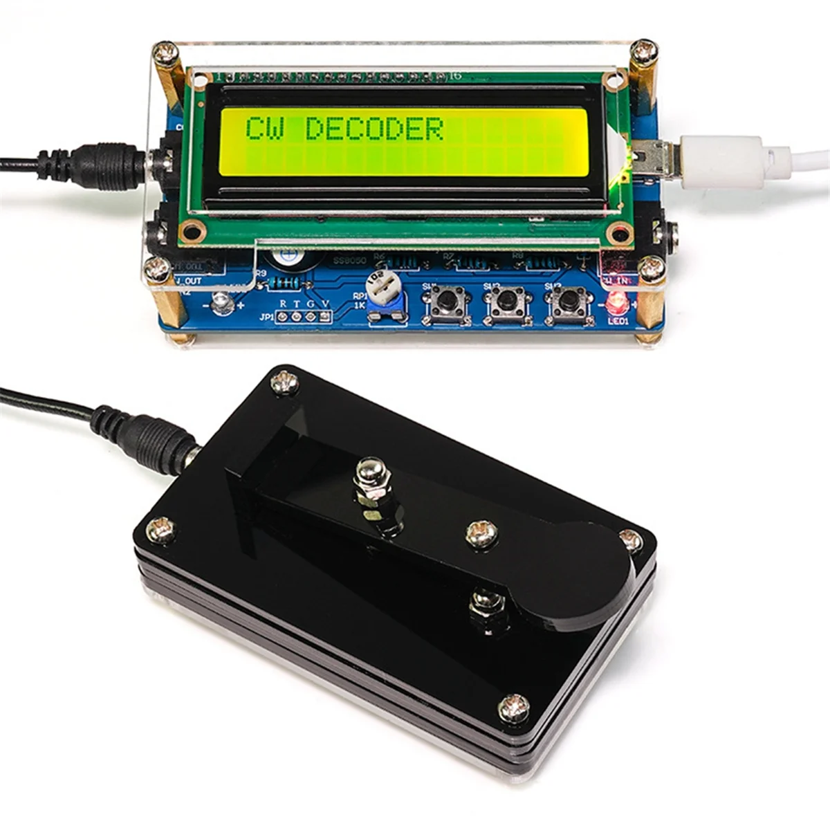 New 3C-Upgraded CW Morse Code Decoder Finished+Case+Button Kit with Digital LCD CW Trainer Morse Code Decoder Kit