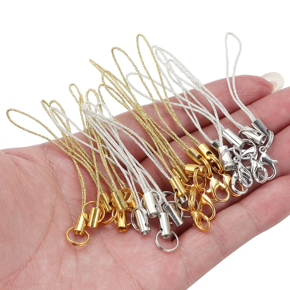 20pcs Polyester Gold Double Circle Lobster Clasp Lanyard Strap Cords For Mobile Phone Strap USB Flash Keychain Accessories ﻿