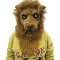 HuiTai Lion moving mouth mask with fur decorated for Halloween and party fun