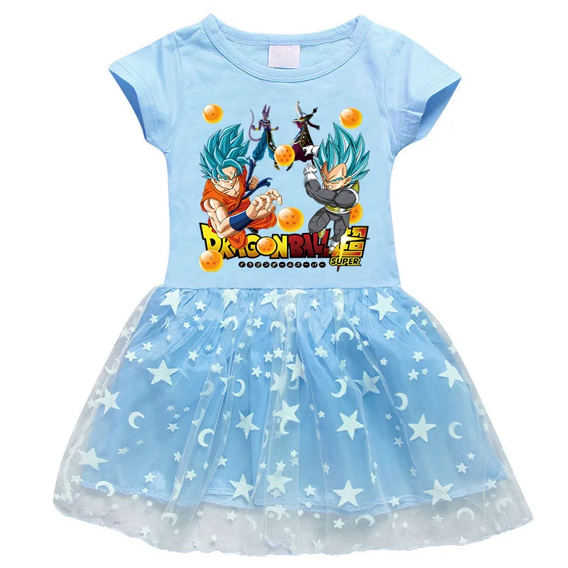 Dragon Ball  New Korean Version of Girls' Dress Half-sleeved Summer Girl Cartoon Star Mesh Yarn Short-sleeved Princess Skirt