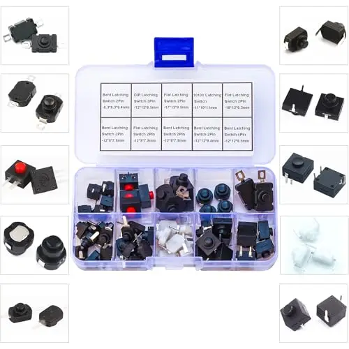 Latching Push Button Switch Assorted Kit Self-Lock Micro Mini Bent & Flat 2Pin 3Pin 4Pin On Off Switch for Torch SMD