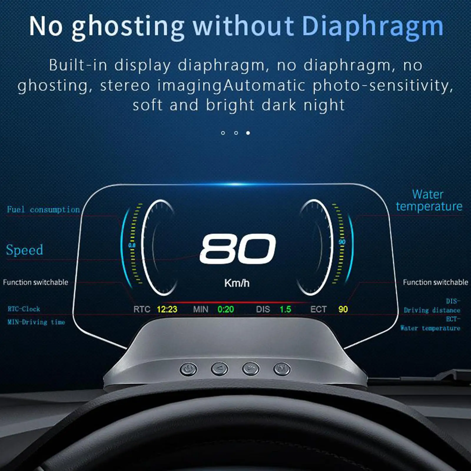 

C3 Car HUD Head Up Display GPS+OBD2 Over Speed Warning Speedometer Gauge Black