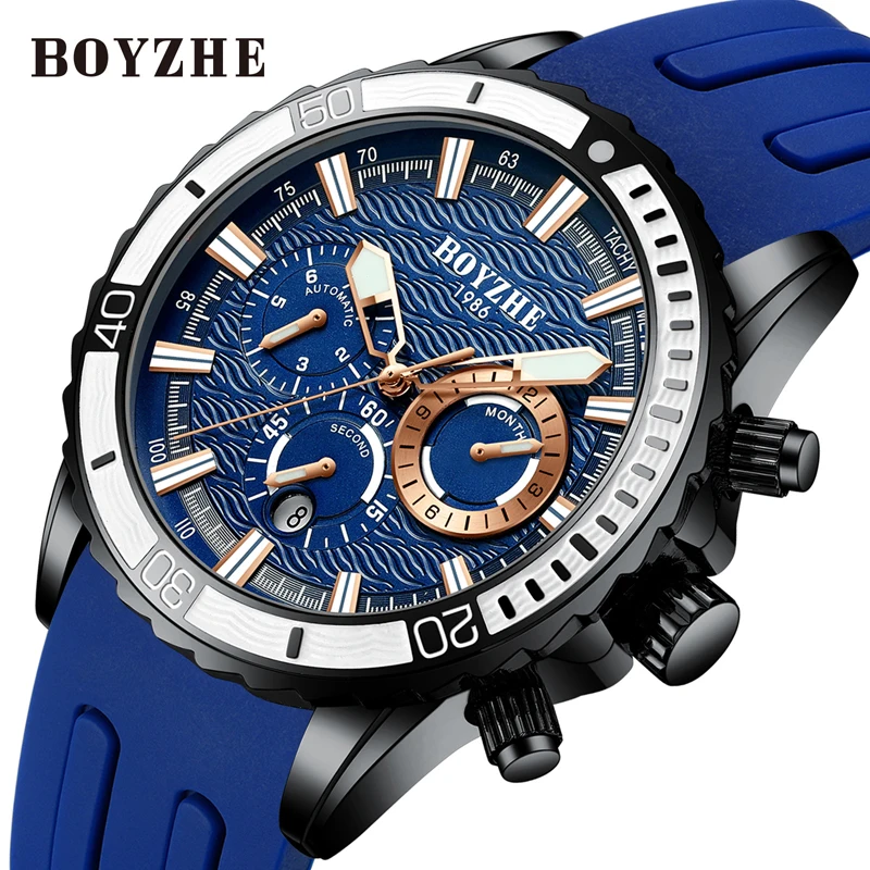 

BOYZHE Men's Watch Original Brand Mechanical Wristwatch Waterproof Luminous Watches For Men Fashion Design Silicone Strap Clock