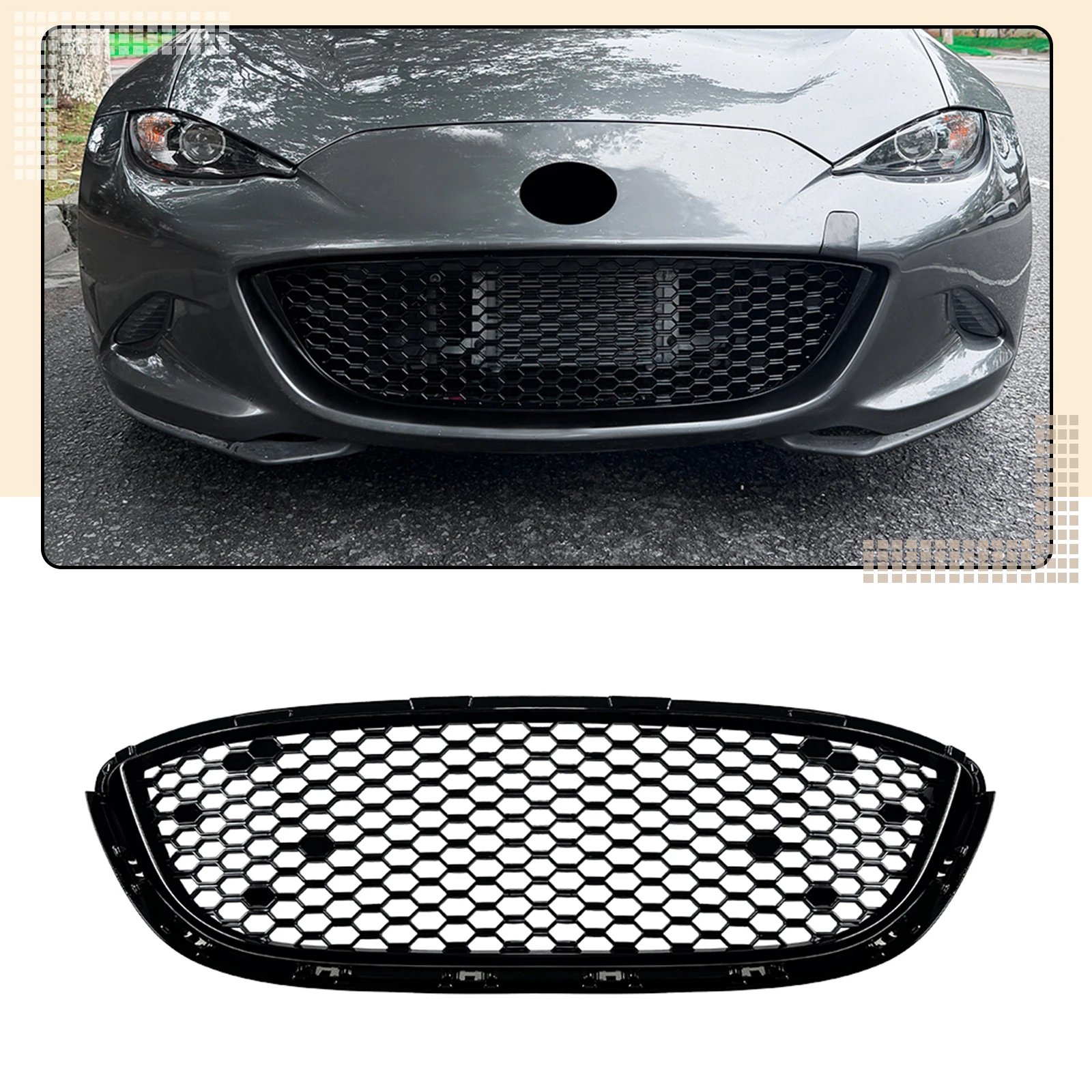 Center Front Bumper Grille Racing Grill Hood Mesh Grid For Mazda MX-5 Miata ND 2016-2026