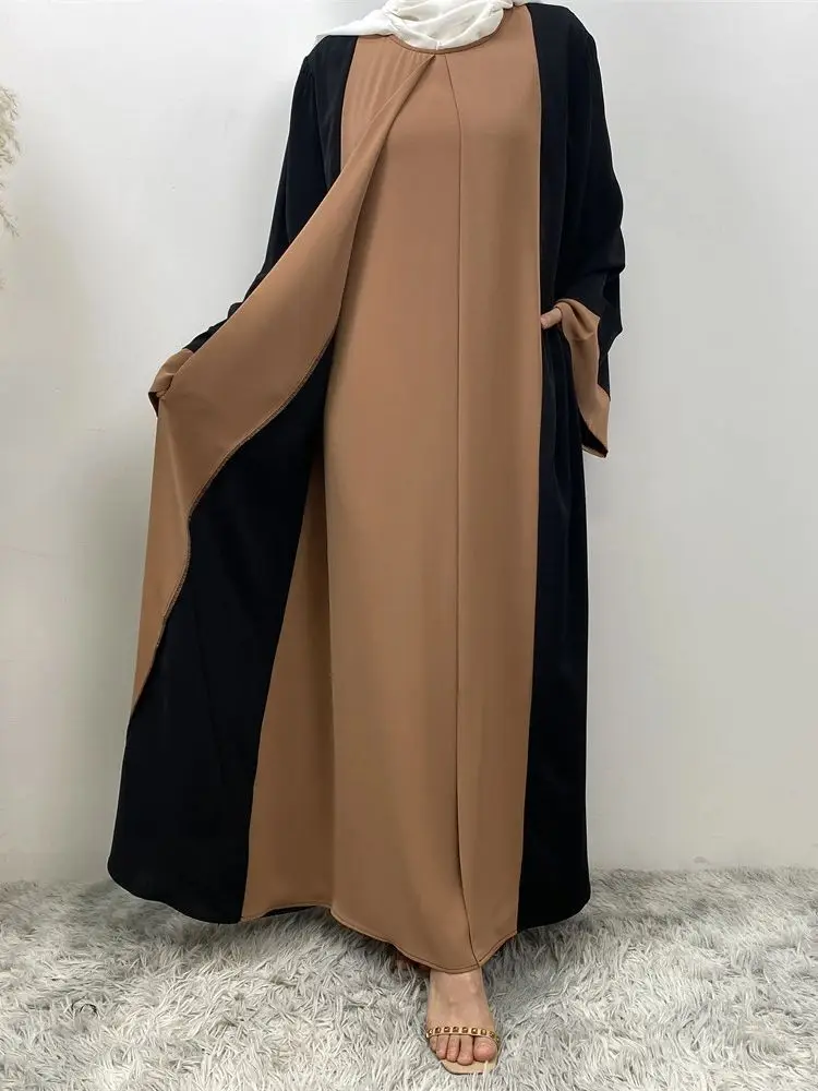 Ramadánu eid muslimové abaya dubaj luxusní spojování falešná dva kousky abayas pro ženy kaftan diskrétní šaty islámu kaftan marocain femme