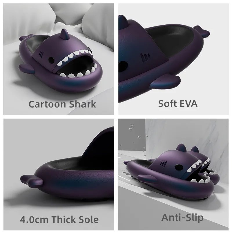 New Men Women Cartoon Shark Slippers Cute Couples Shoes 4cm Thick Bottom Non Slip Slides Summer Soft EVA Summer Beach Sandals