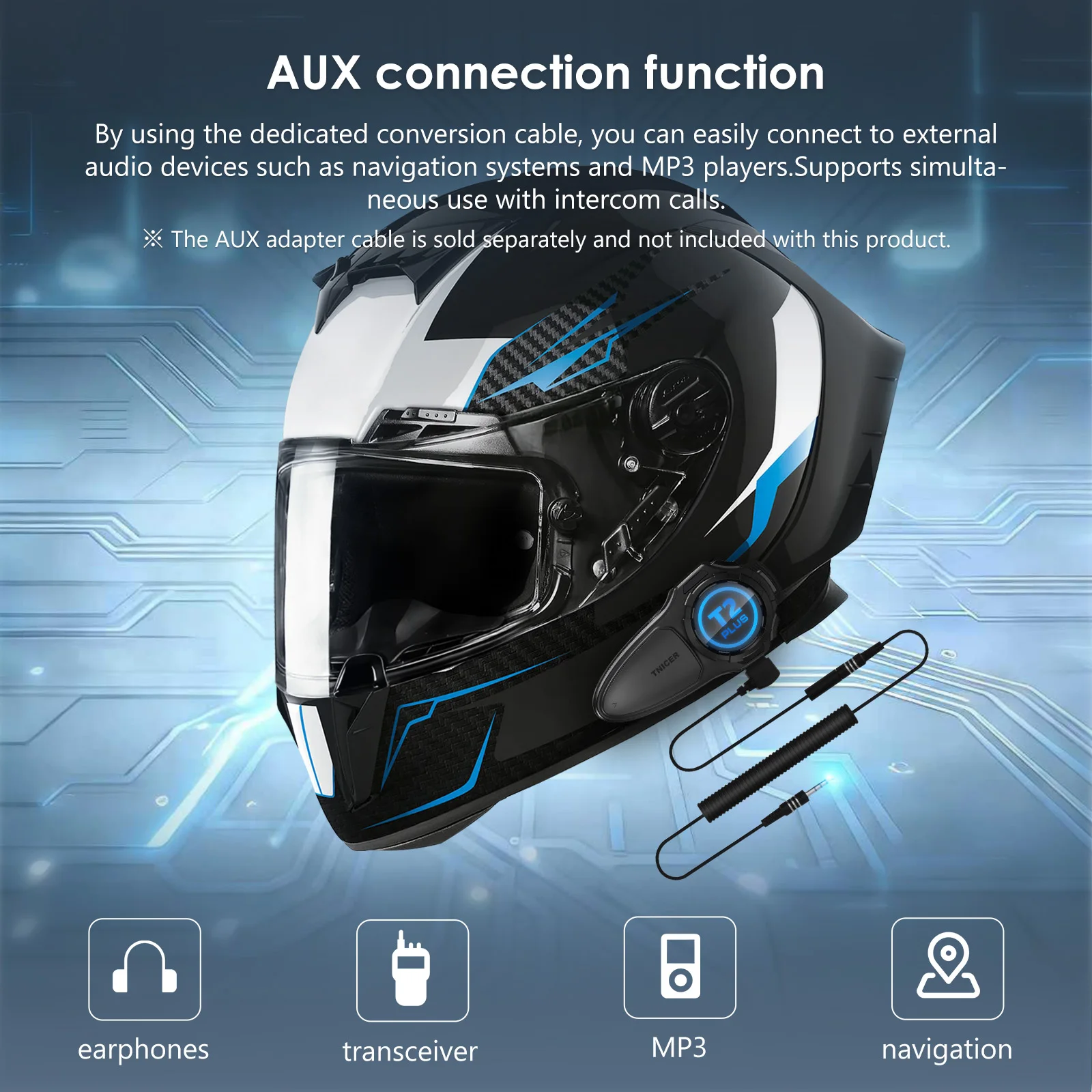 TNICER T2PLUS Bluetooth 5.2 Motorcycle Helmet Headset