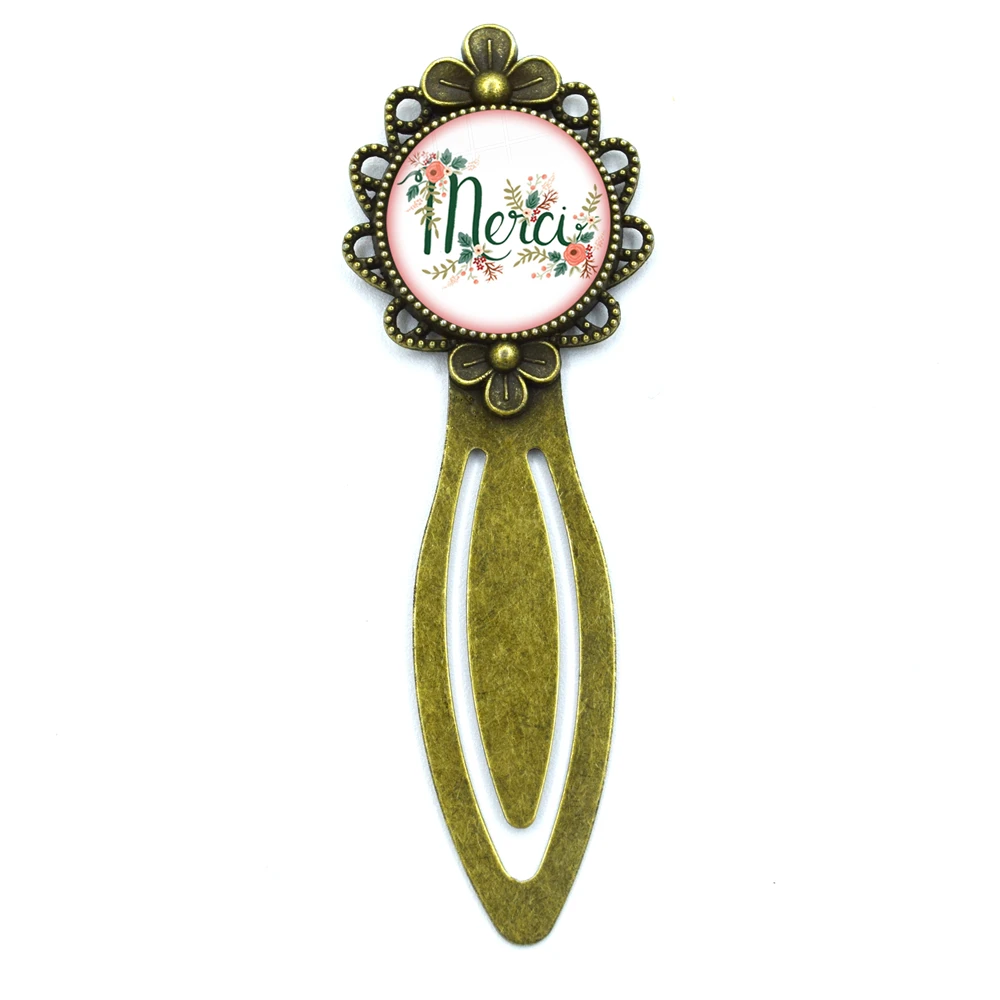 New Teachers Day Gift Thank You Teacher Cute Pattern Bronze Round Bookmark Vintage Metal Glass Gems As Book Page Marker