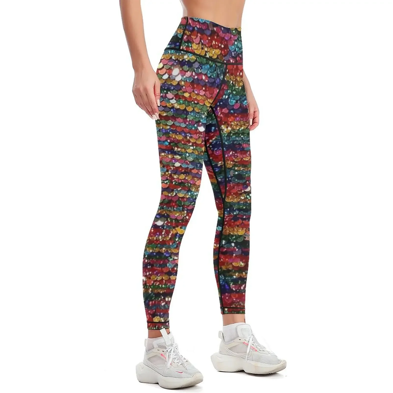 Rainbow Sequins Sparkle Vibrant Rainbow Leggings legging pants raises butt gym top for girls gym womans Womens Leggings