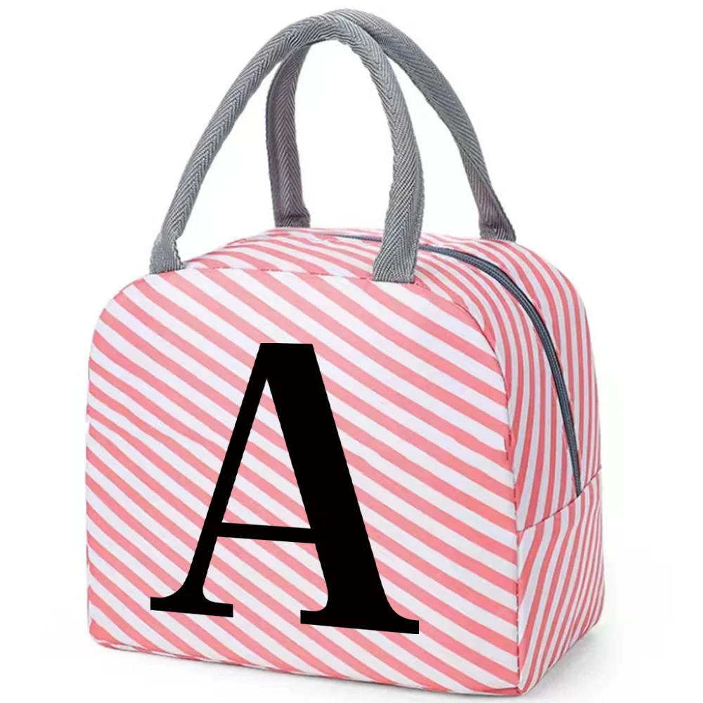 Borsa per il pranzo isolata per bambini ragazza a tenuta stagna Design a righe rosse Lunch Box Black Letter Printing Series Organizer cerniera sicura