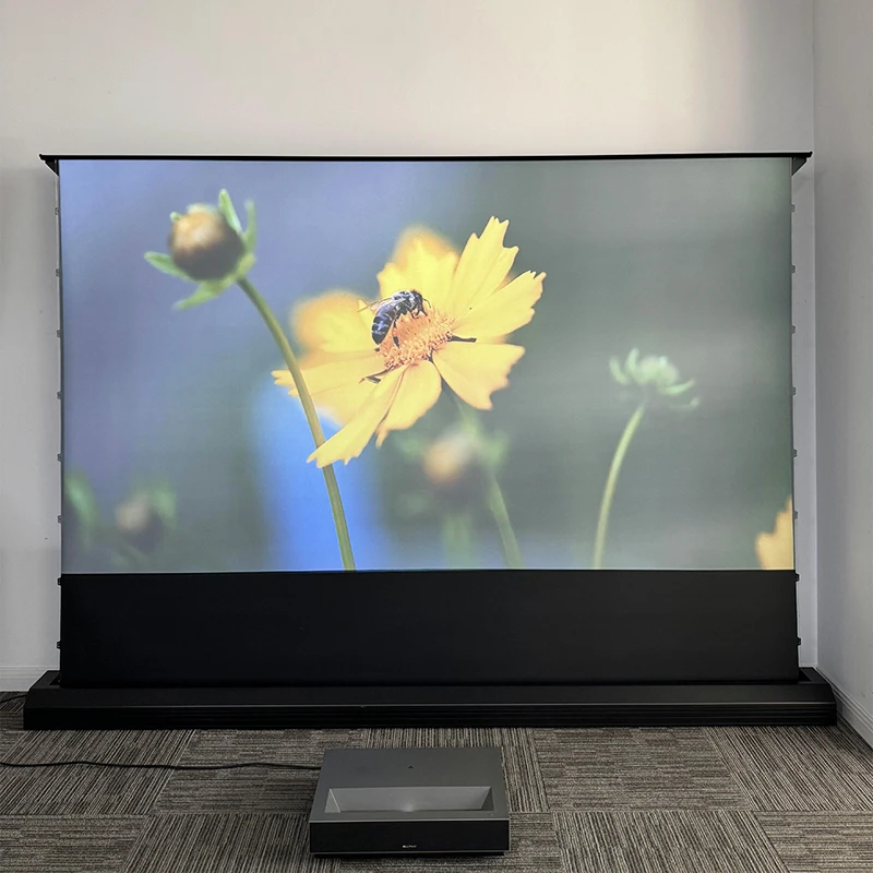 120 Inch ALR CLR Motorized Floor Rising Projection Screen Tab Tension Ambient Light Rejecting Electric for UST Projector 3D 8K