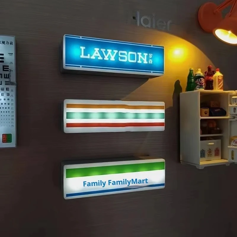 3D Creative Magnetic Mini Refrigerator Sticker Convenience Store Light Signs Display Board with Luminou Light Box Model Ornament