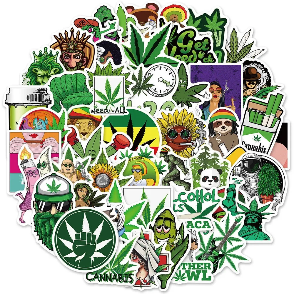 

10/30/50/100pcs Leaves Weed Smoking Graffiti Stickers Funny Characters Cartoon Sticker Phone Skateboard Luggage Decals Wholesale