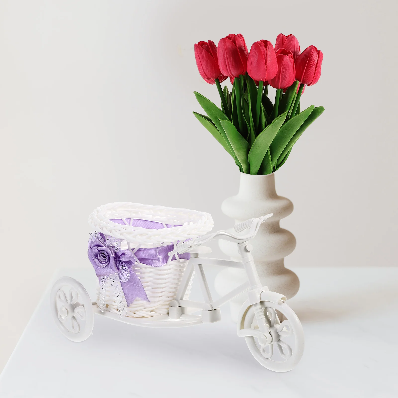 

Creative Bike Shaped Rattan Flower Basket Garden Vase Inserted Countertop Pot Craft Random Color Style for Home Office