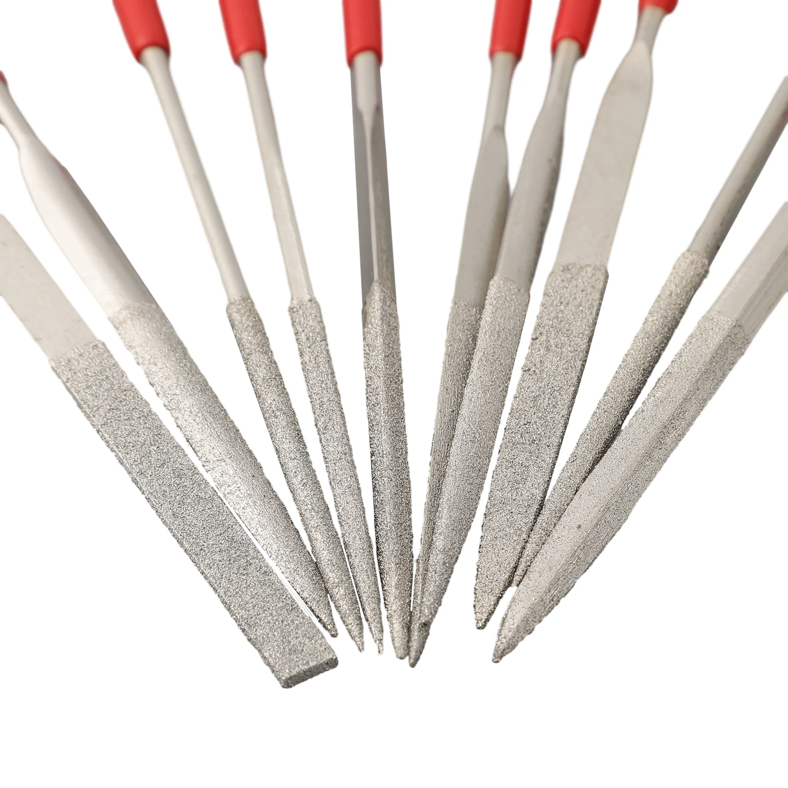 10 개/대 전기 도금 다이아몬드 바늘 파일 세트 부드러운 고무 손잡이 플랫 팁 커팅 에지 디버링 연삭에 적합 3 × 140mm